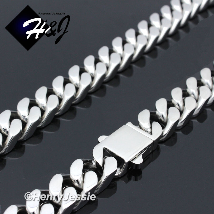 16-40″MEN Stainless Steel HEAVY WIDE 12mm Silver Miami Cuban Curb Chain Necklace