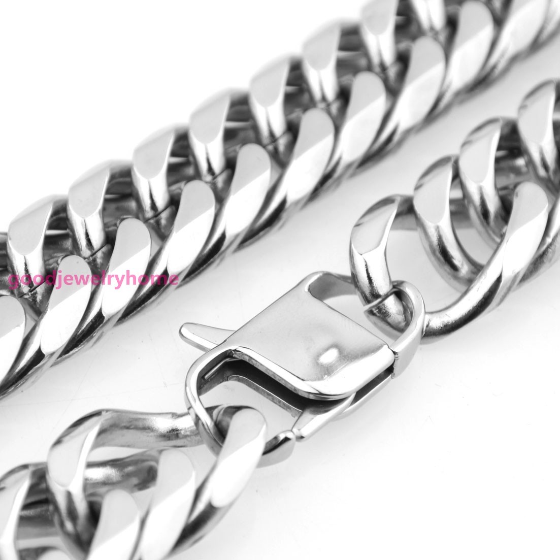 Heavy 20mm Silver Cut Curb Cuban Link Chain 316L Stainless Steel Men’s Necklace