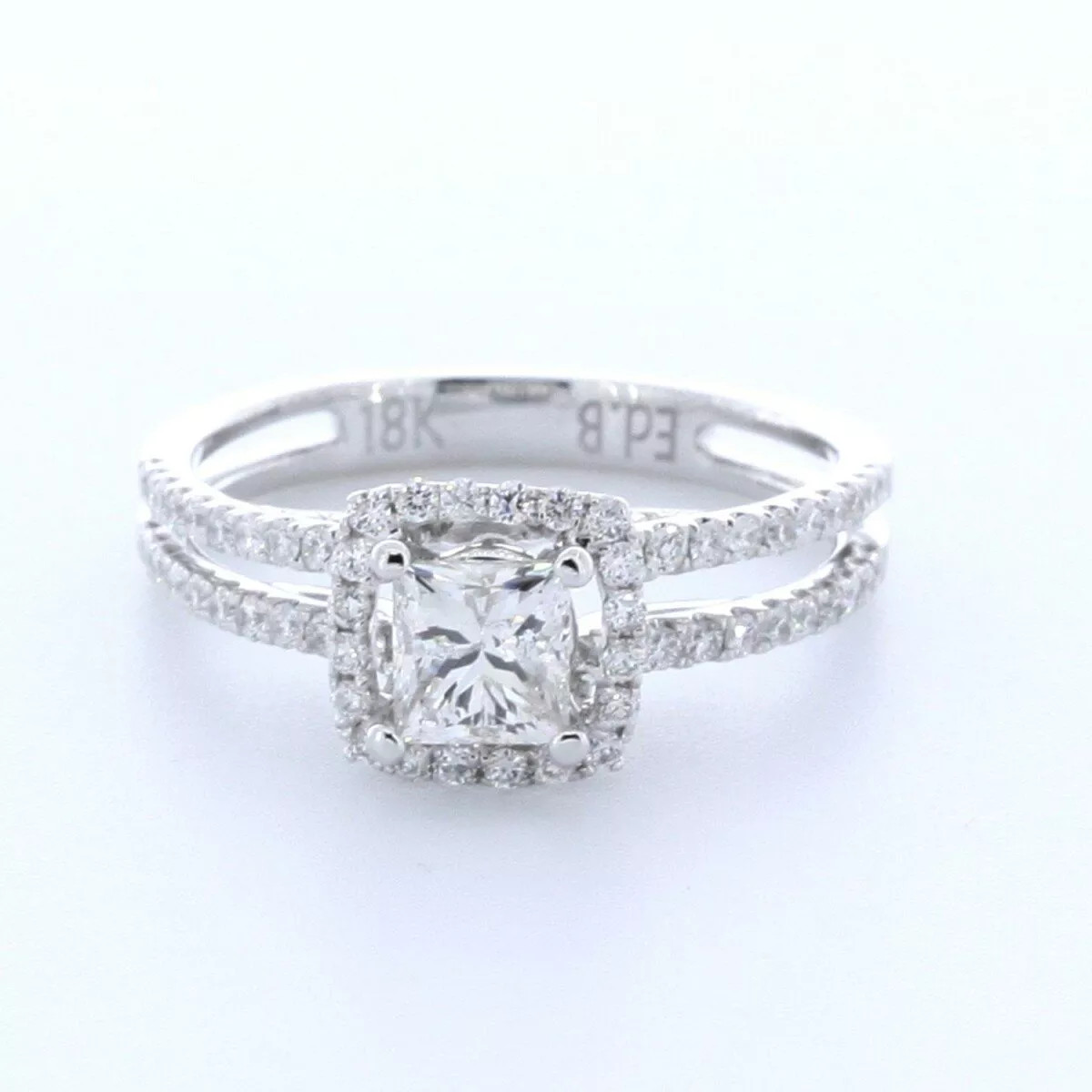 18K Gold Side Stone Engagement Ring Halo 1.50 CT Princess Natural Diamond G VS2