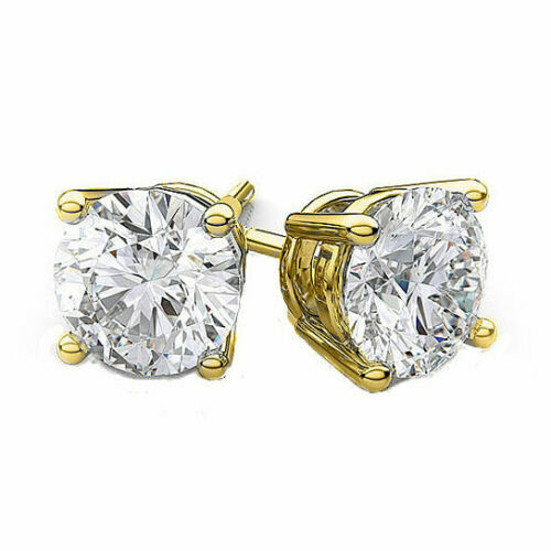 14kt Solid Yellow Gold Super Bright Clear CZ Studs Earrings Round ALL SIZES