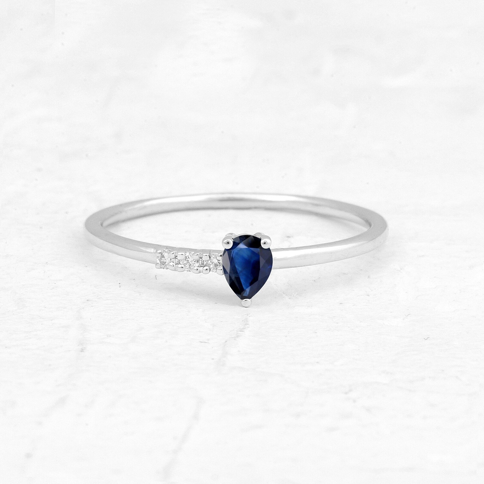 Blue Sapphire Ring side stone ring 925 Sterling Silver Jewelry Engagement rings