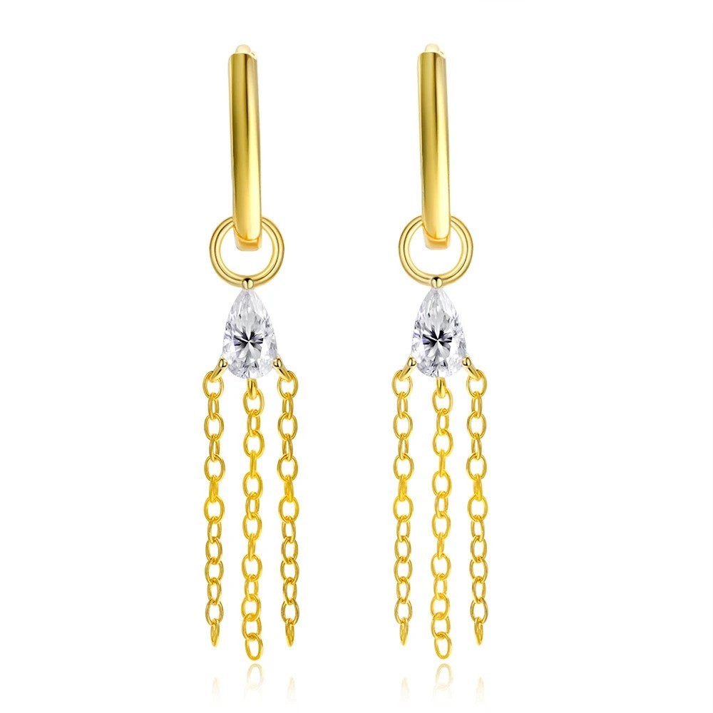 Pear Tear Drop Tassle 925 Sterling Silver Dangle Drop Hoop Earrings