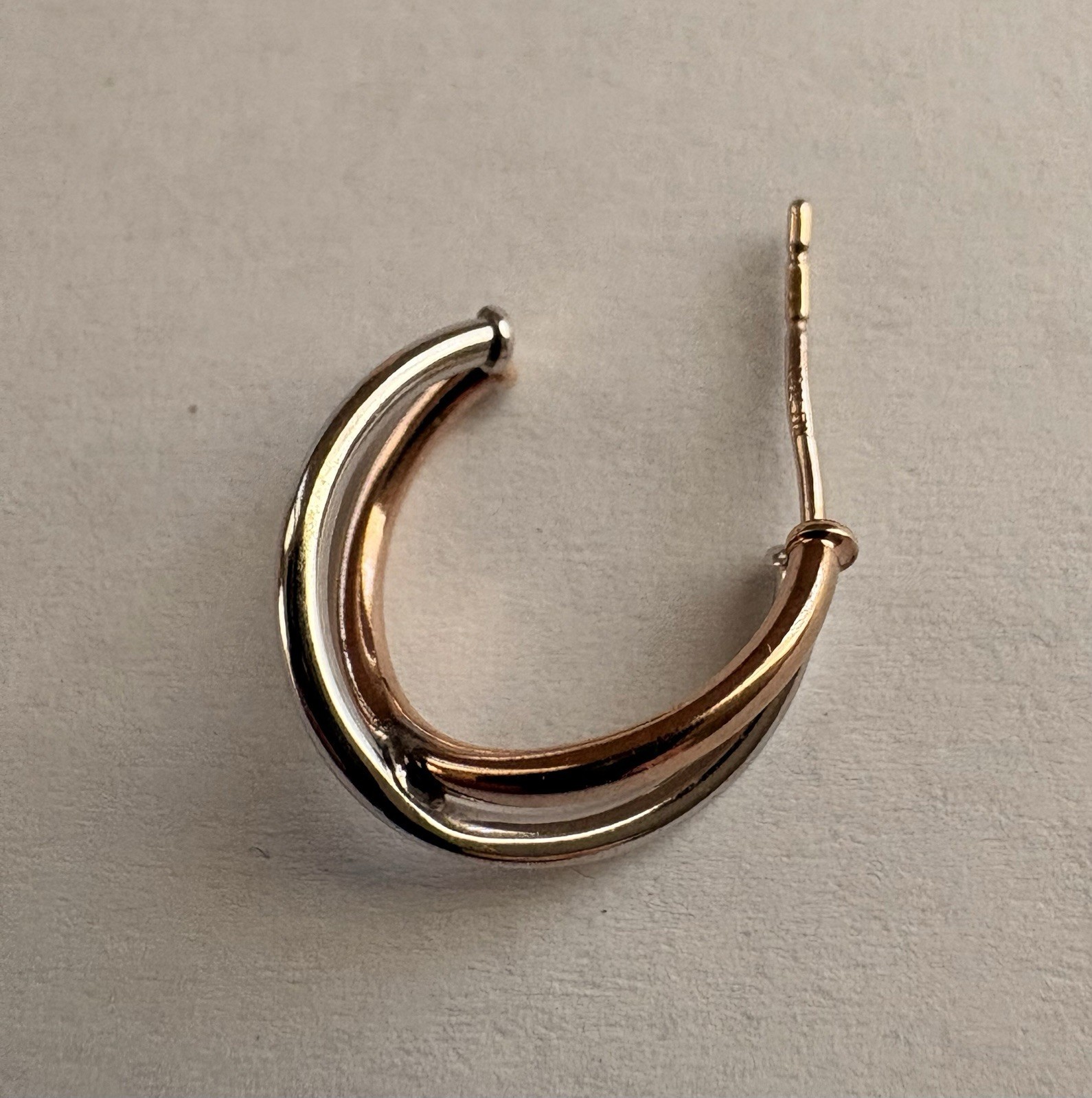 2 Prs. 10K Yellow White Rose Gold Signed RL Pierced Post Hoop Ball Stud Earrings
