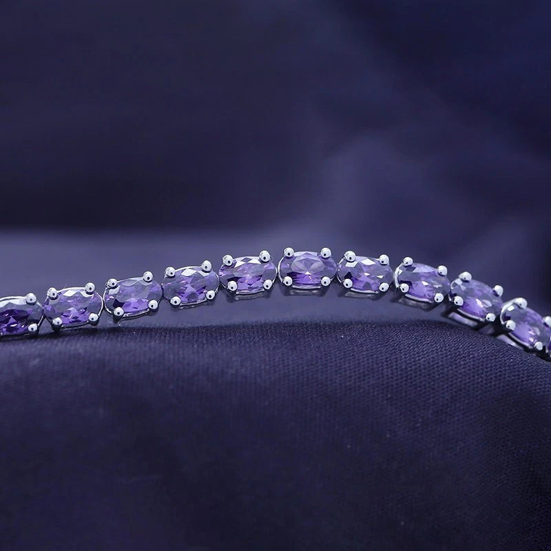 9Ct Lab Created Oval Cut Amethyst 14k White Gold Plated Tennis Bracelet 7.25″”