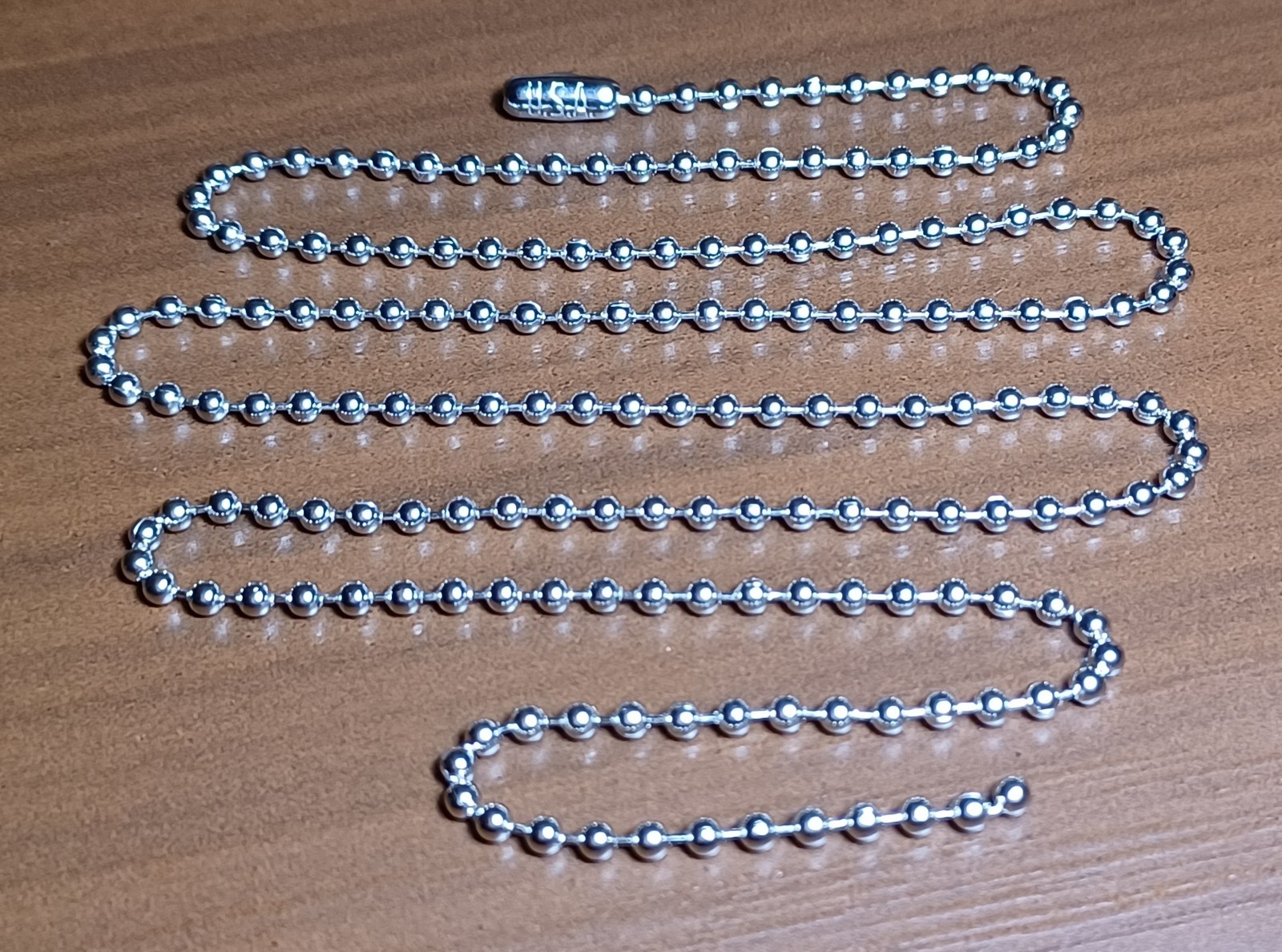 24″ USA Silver Nickel Plated Steel 2.4mm Ball Bead Military Type Dog Tag Chain