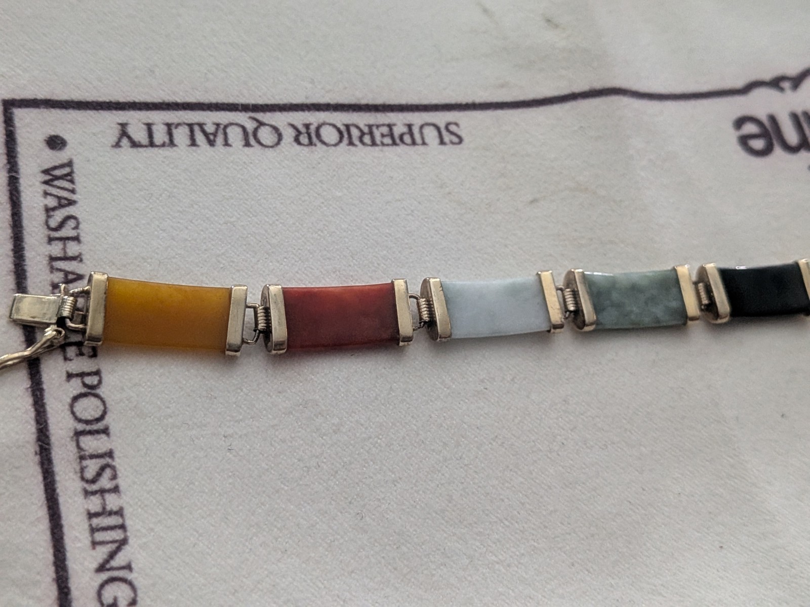 Multicolored Jade Bracelet 7.5″ Gold Over Silver
