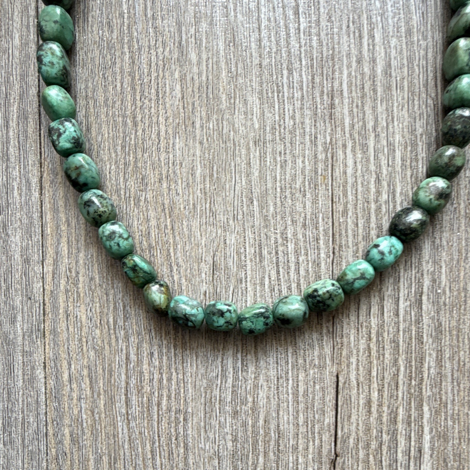 Green Turquoise Round Beaded Necklace Sterling Silver 925 Lobster Clasp