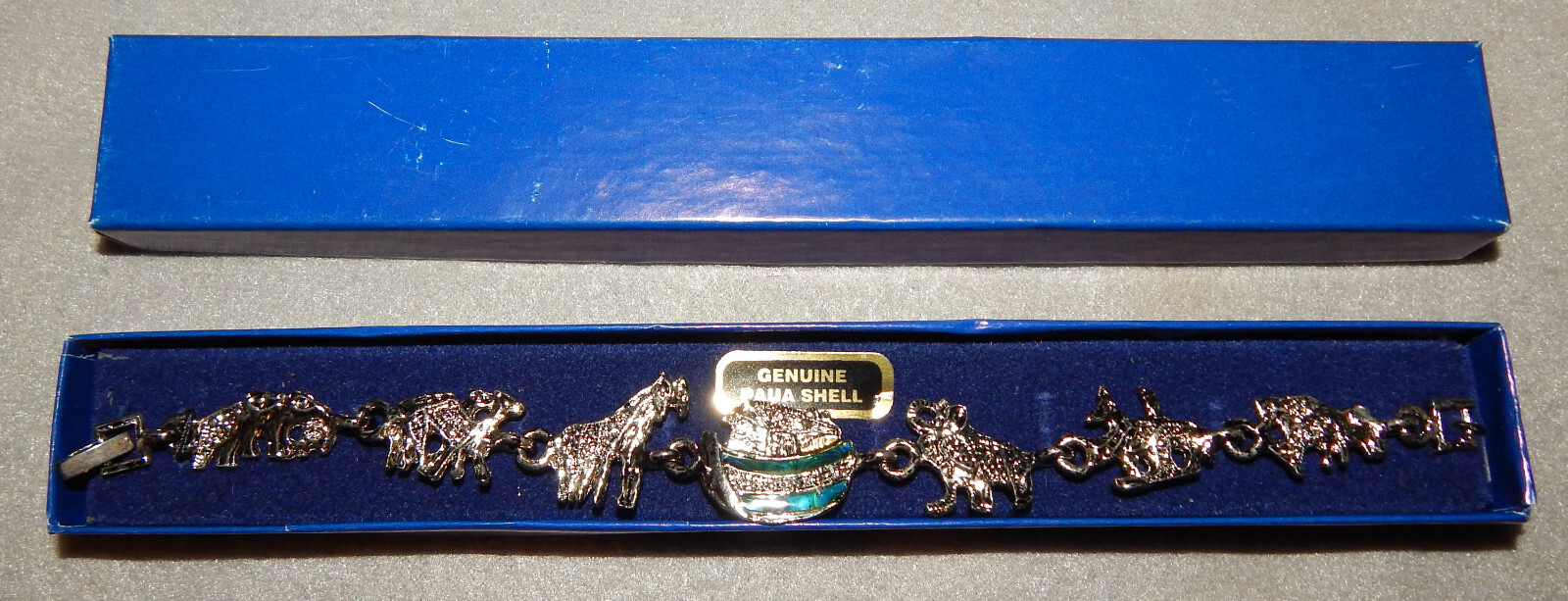Vintage Noah’s Ark Bracelet 7 1/2″ Long with 6 sets of 3/4″ animals ‘Silver’ new