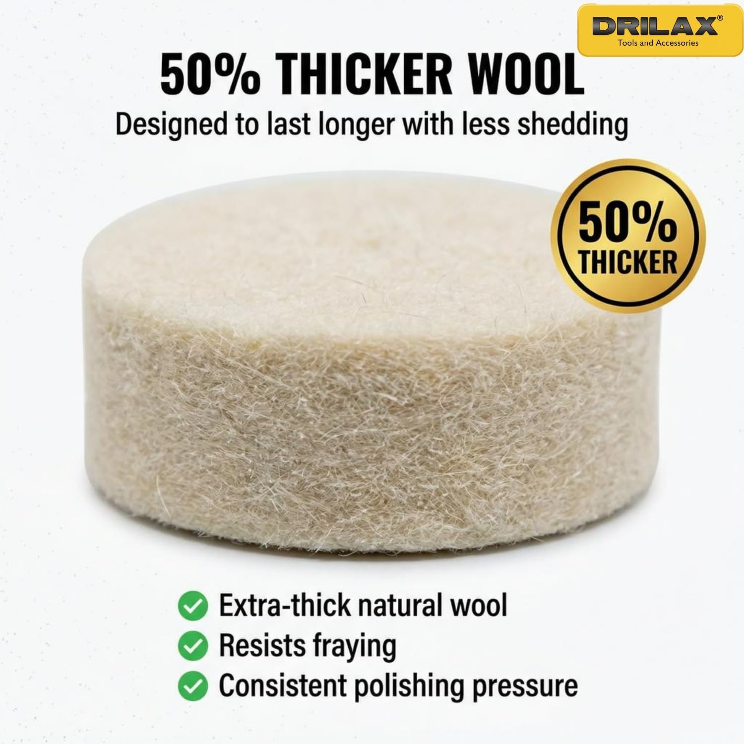 DRILAX 100 Pcs Wool Felt Buffing Polishing Wheels Compatible with Dremel 1 inch
