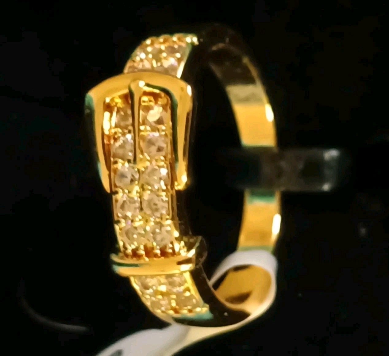 Platella Fine Jewelry Ring Zircon Buckle Band Gold Plated Pave Size 8