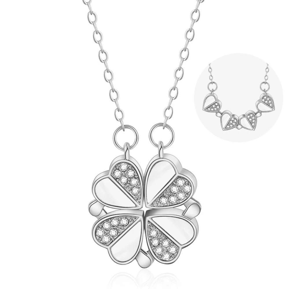Four Leaf Clover Magnetic Folding Convertible Heart Pendant Necklace