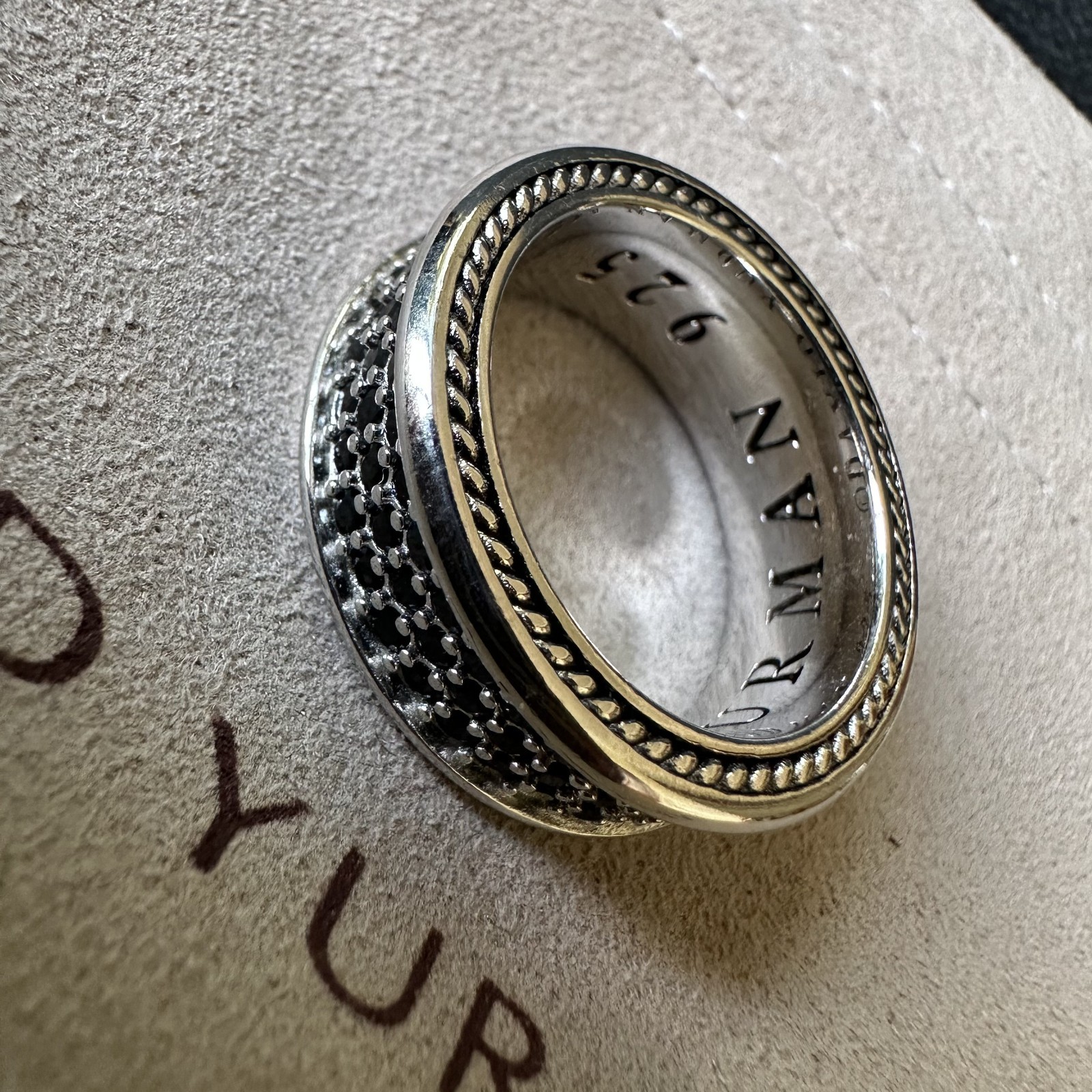David Yurman Cable Edge Black Diamond Band 925 Silver Streamline Ring SZ 9