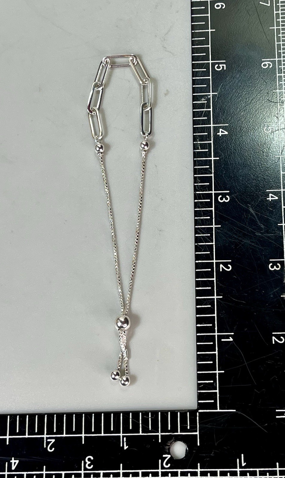 Sterling Silver 925 Paperclip Chain Adjustable Bolo Bracelet 7-9 in