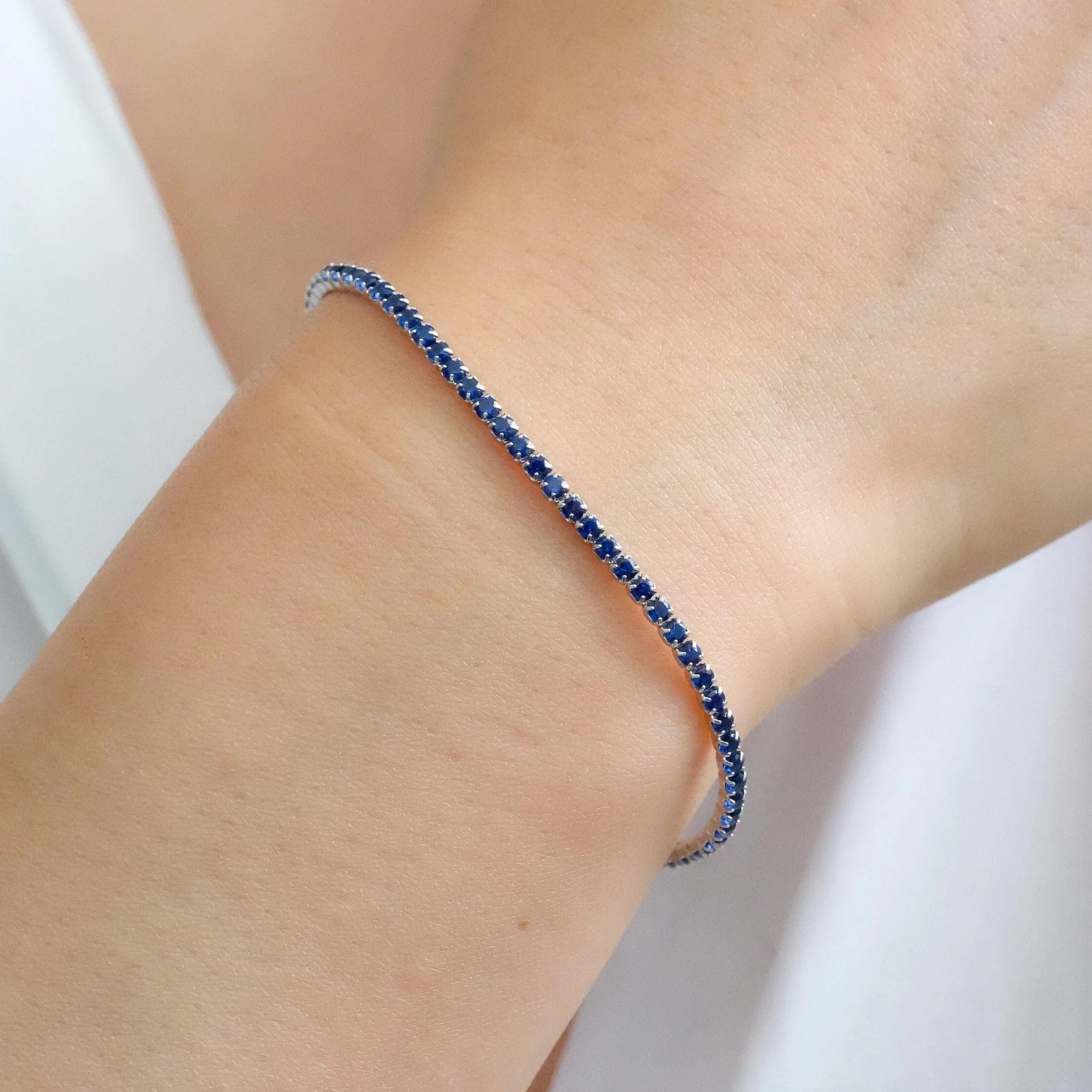 5 Ct Round Simulated Sapphire 925 White Sterling Silver Women’s Tennis Bracelet