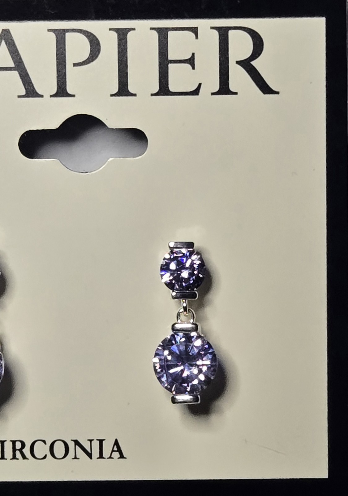 Napier Silver Tone Round Light Purple Cubic Zirconia Double Drop Dangle Earrings