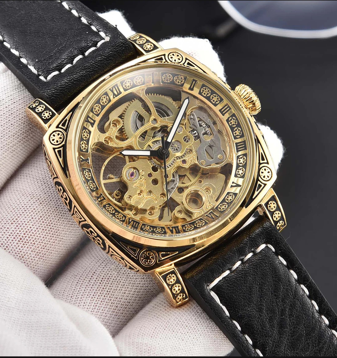 Automatic Retro Skeleton Mechanical Men’s Watch Waterproof Leather Unbranded