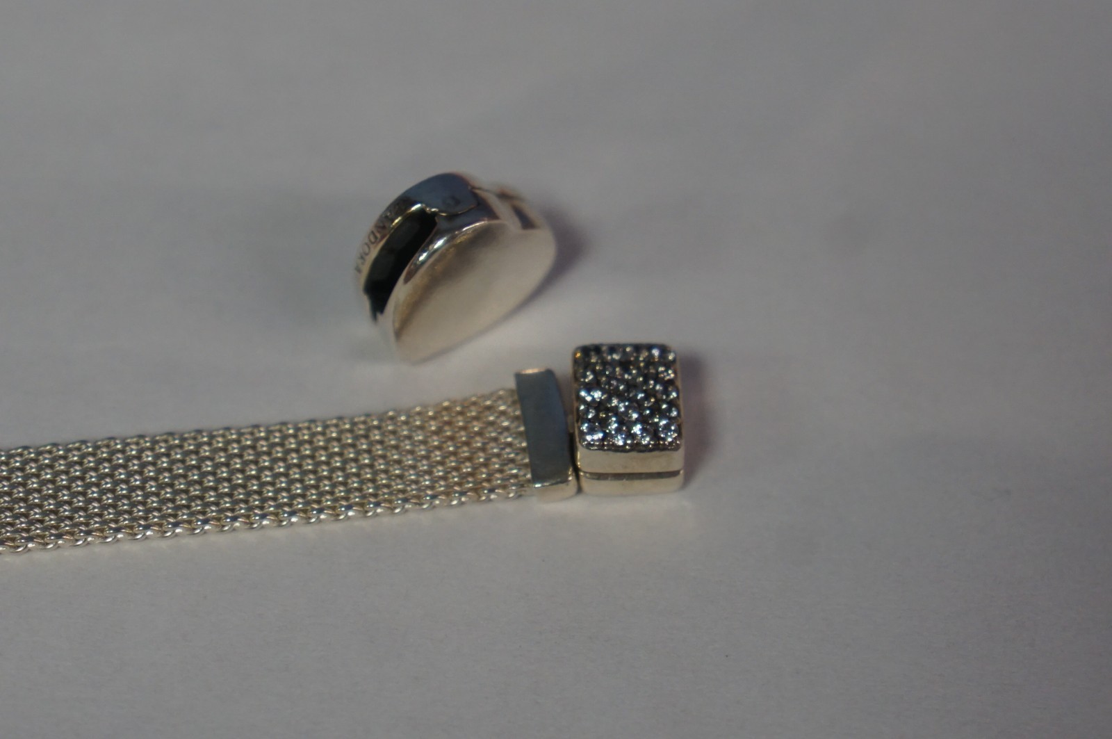 Pandora Reflexions Mesh Bracelet 6″ Sterling Silver CZ 925 & One Heart Charm