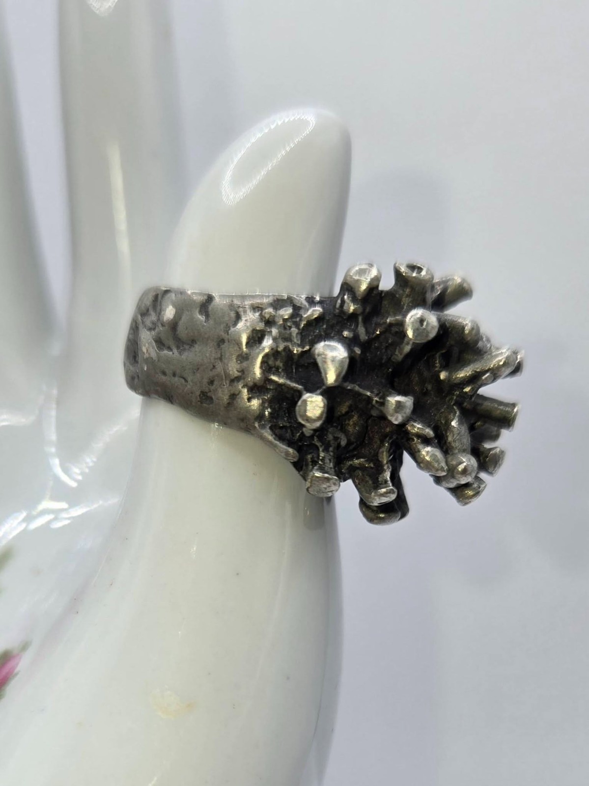 Vintage 1970s Brutalist Pewter Statement Ring Hand-Cast Utah Studio Art Jewelry