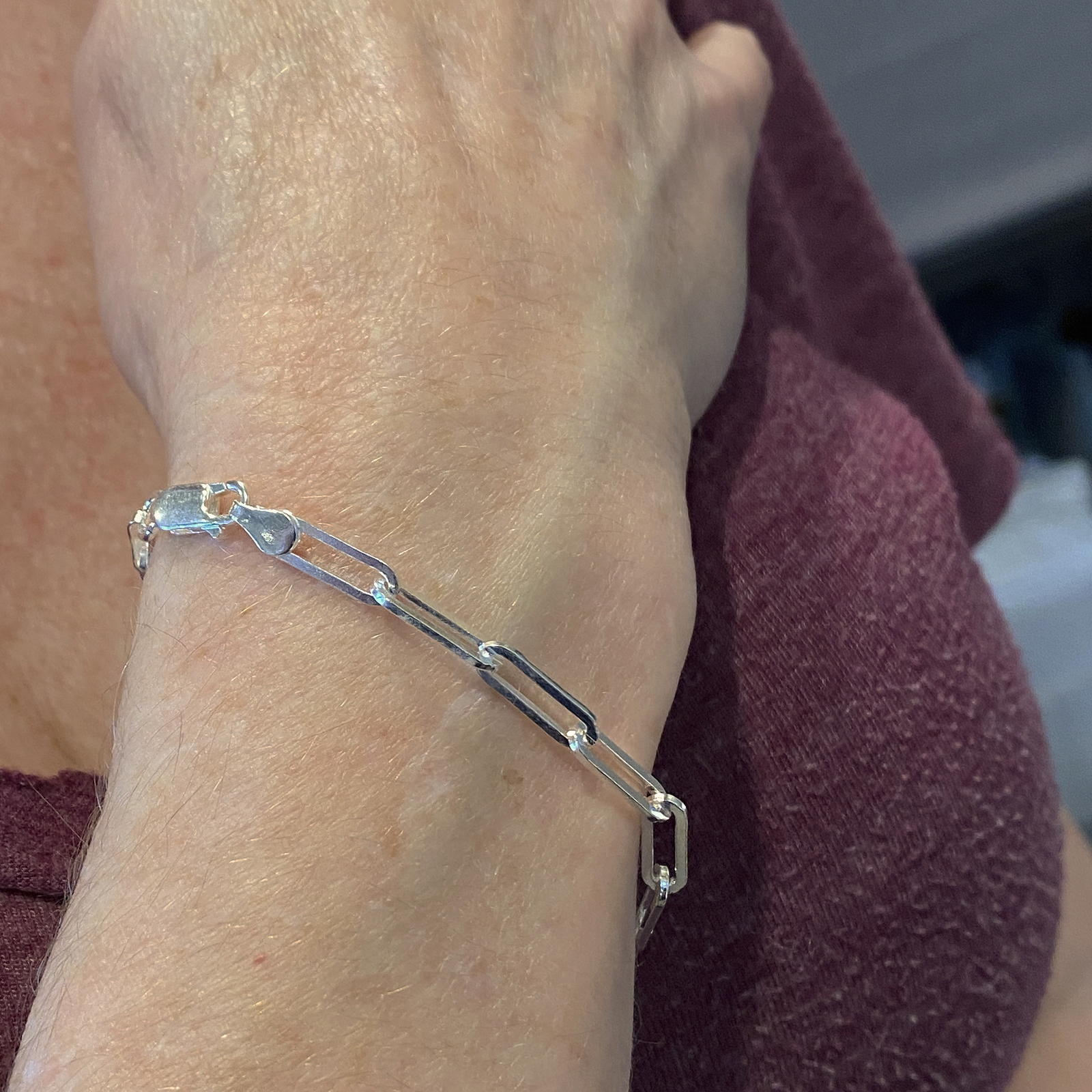 Real 925 Silver Paper Clip Rolo Paperclip Chain Bracelet Italy 4MM 6.5-7.5″ inch