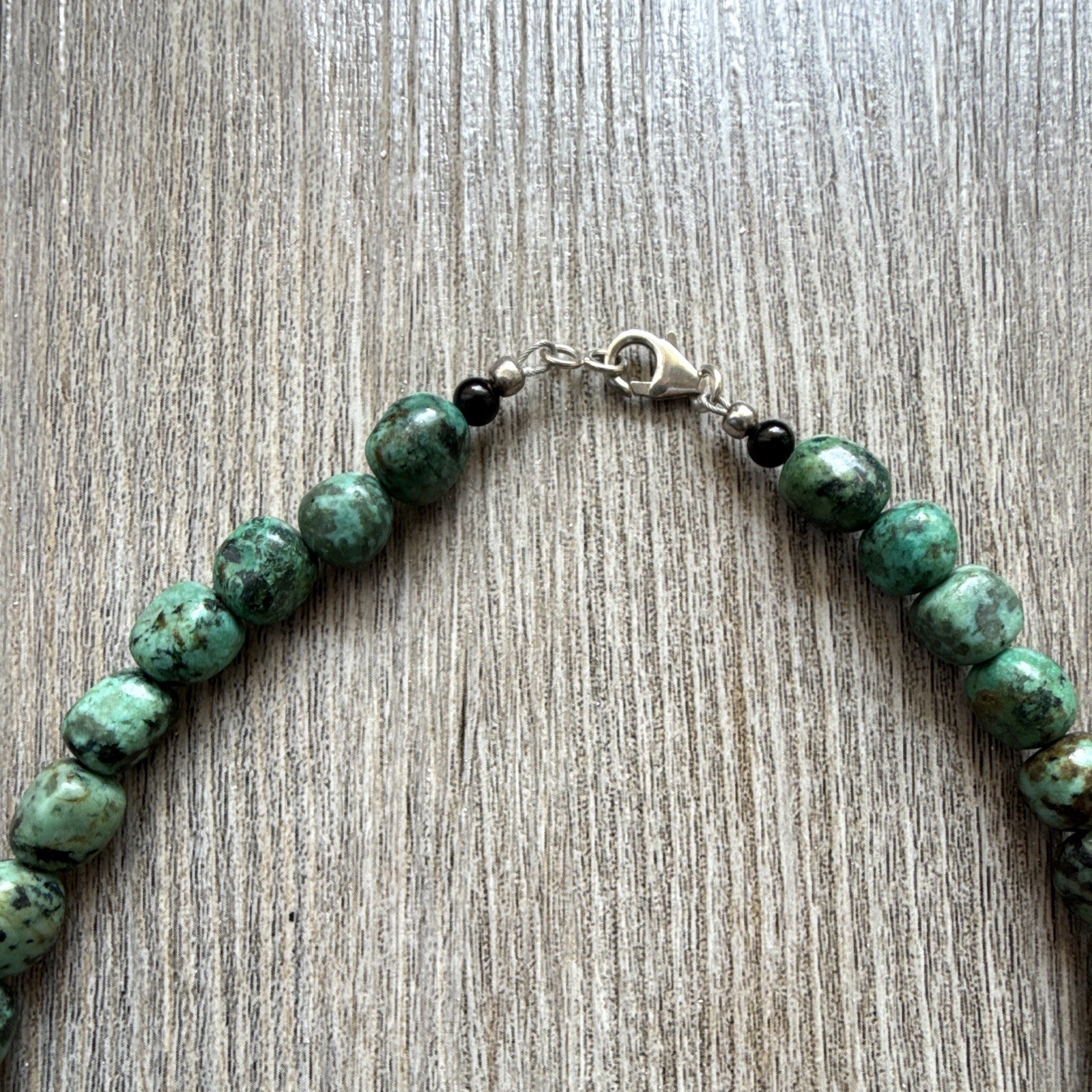 Green Turquoise Round Beaded Necklace Sterling Silver 925 Lobster Clasp