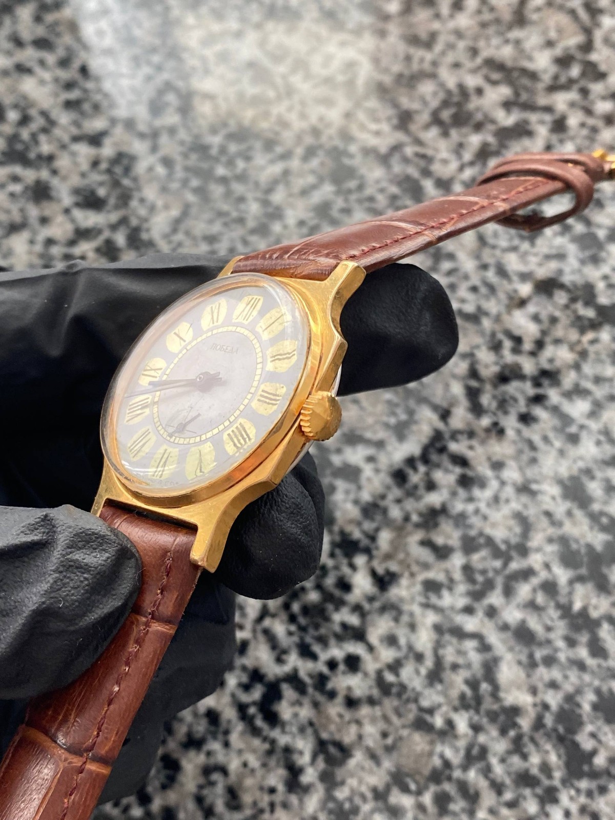 Vintage Pobeda Watch Soviet mechanical USSR Wristwach Rare Gold Plated AU