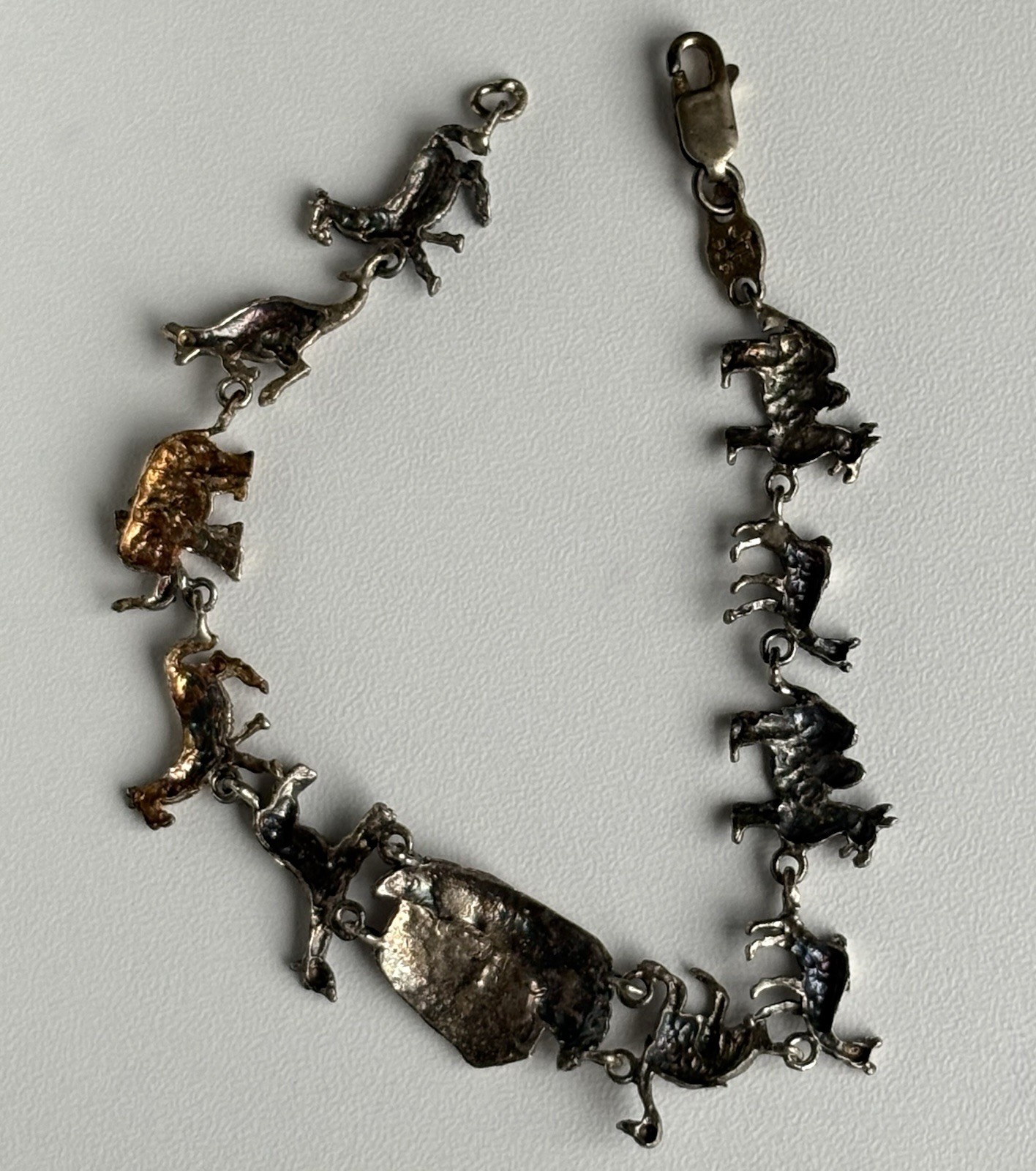 VTG Sterling Silver Noah’s Ark Bracelet 7.5in Diamond Cut LOVELY Ladies 925 JT