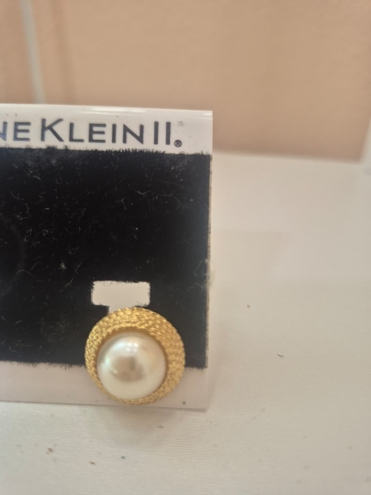 Anne Klein Gold tone White Oval Pierced Earrings New with Tags