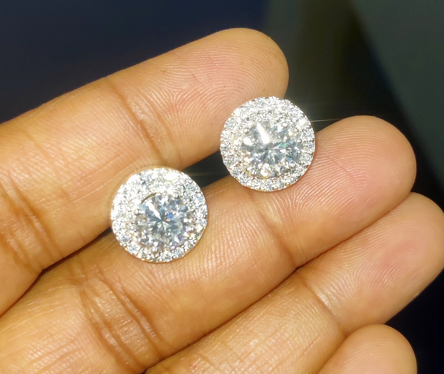 1.80Ct Round Cut Lab Created Diamond Halo Stud Earrings 14K White Gold Plated