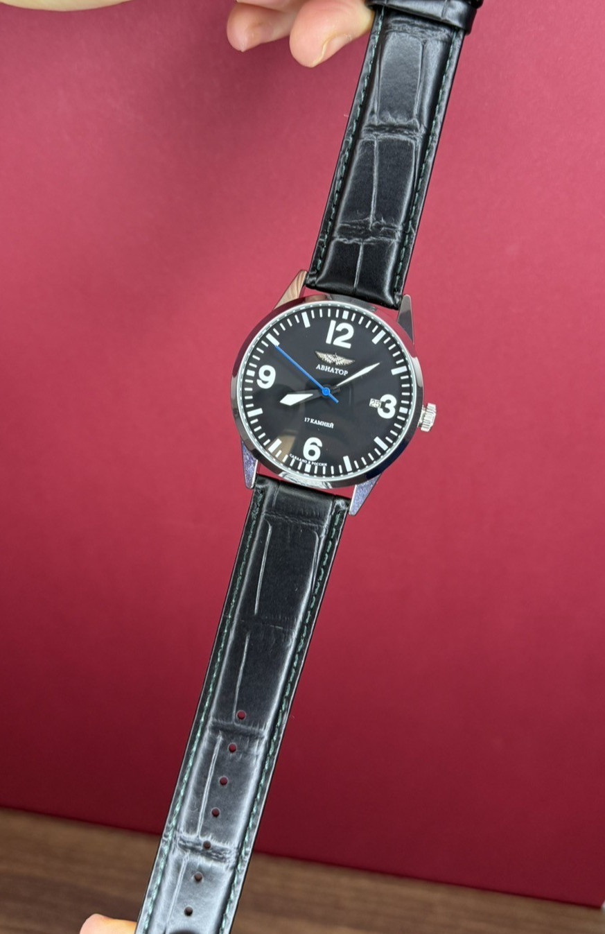 Watch Mechanical Raketa Aviator Black Pilot Vintage USSR Wrist Soviet Men’s Date