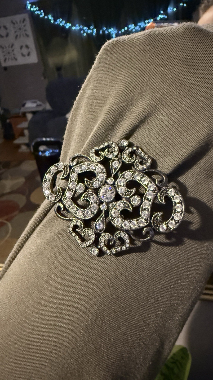Jacquline B Kennedy Signed Silver Tone Clear Rhinestone Brooch