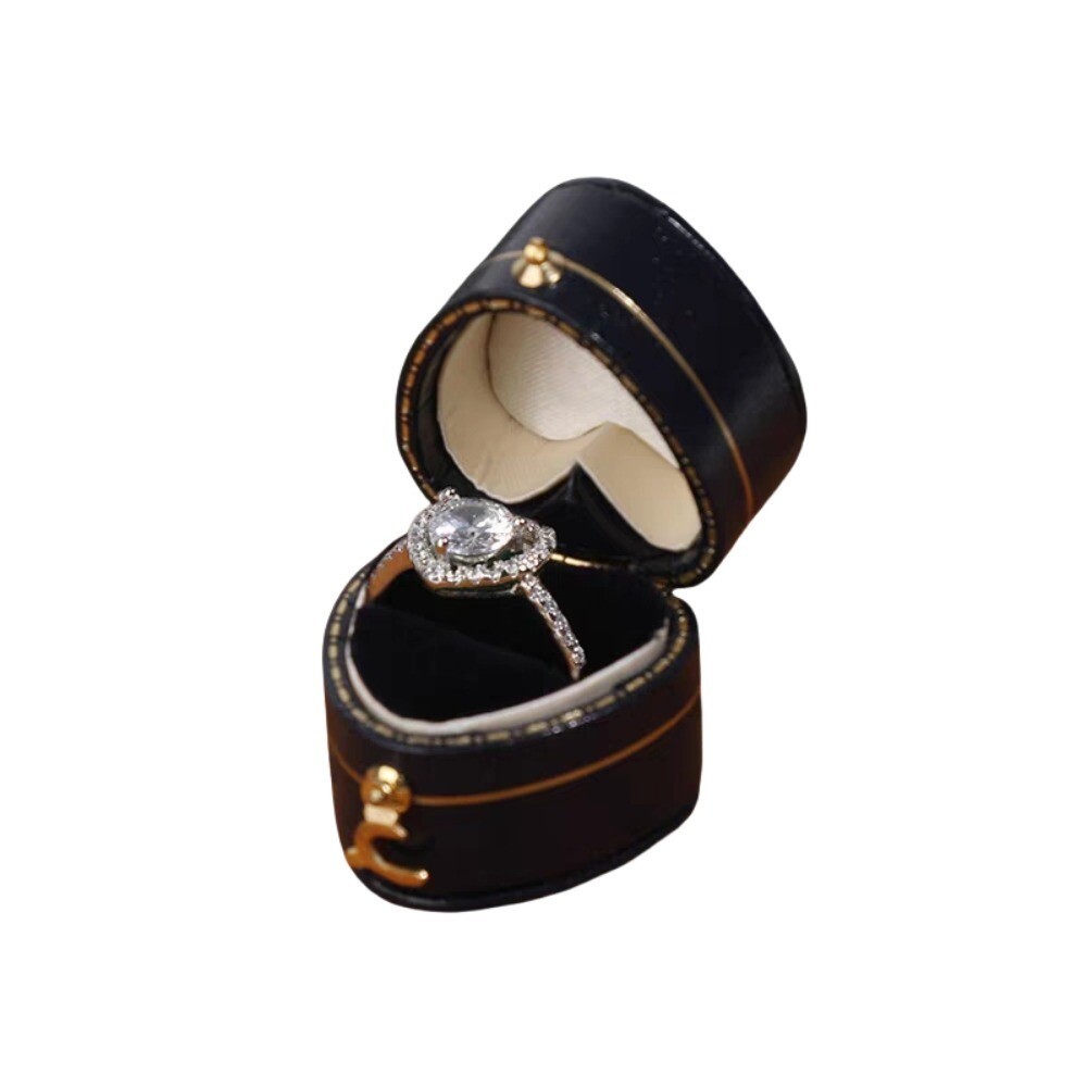 Luxury Vintage Leather Ring Boxes Engagement Wedding Ring Box Jewellery Case