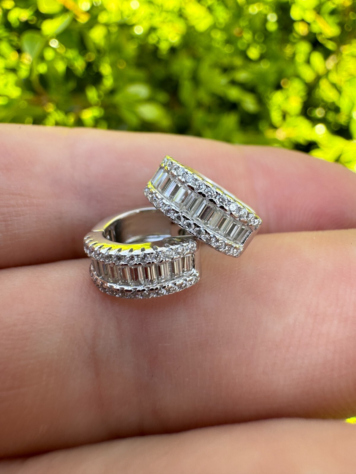 Baguette Moissanite Real Solid 925 Silver Hoops Small Huggie Hoop Earrings 12mm