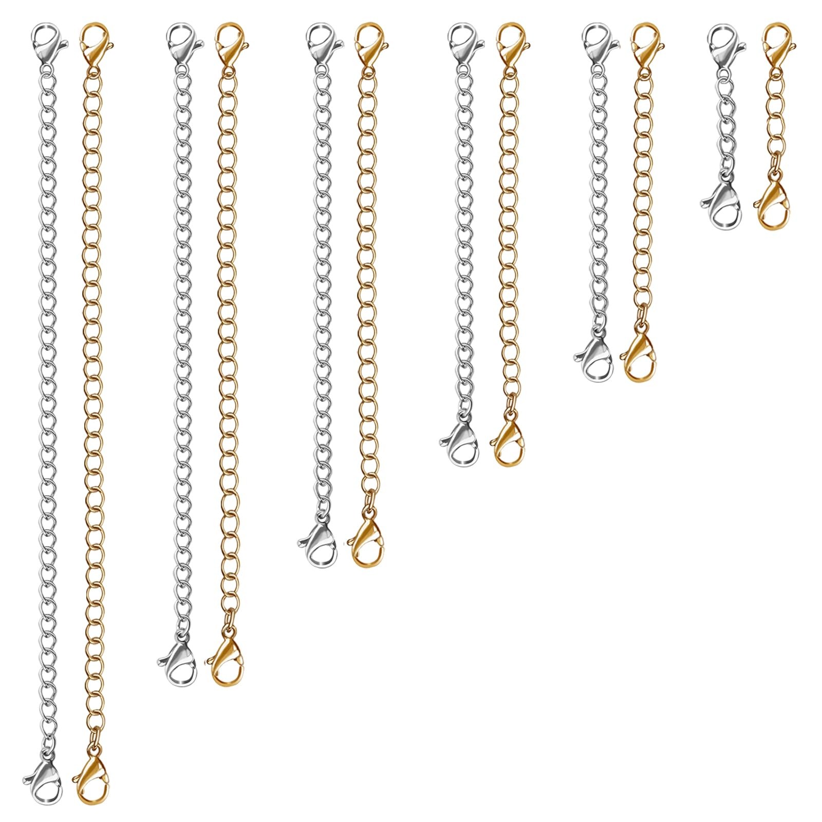 12 Pcs Extender /Safety Chain Extender Necklace Bracelet Lobster lock 1″ To 6