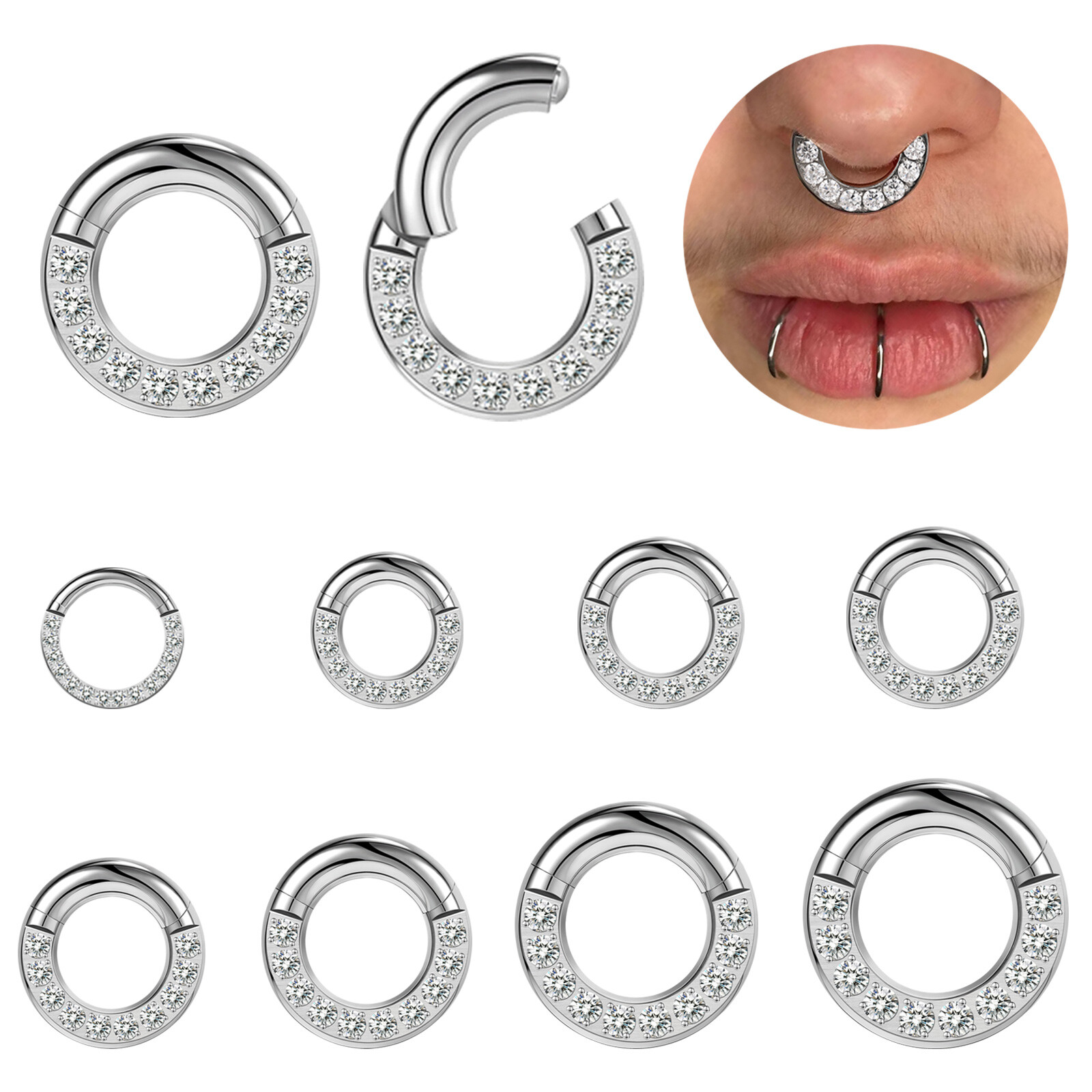 2g-12g Stainless Steel Nose Septum Ring CZ Ear Gauge Piercing for Women Jewelry