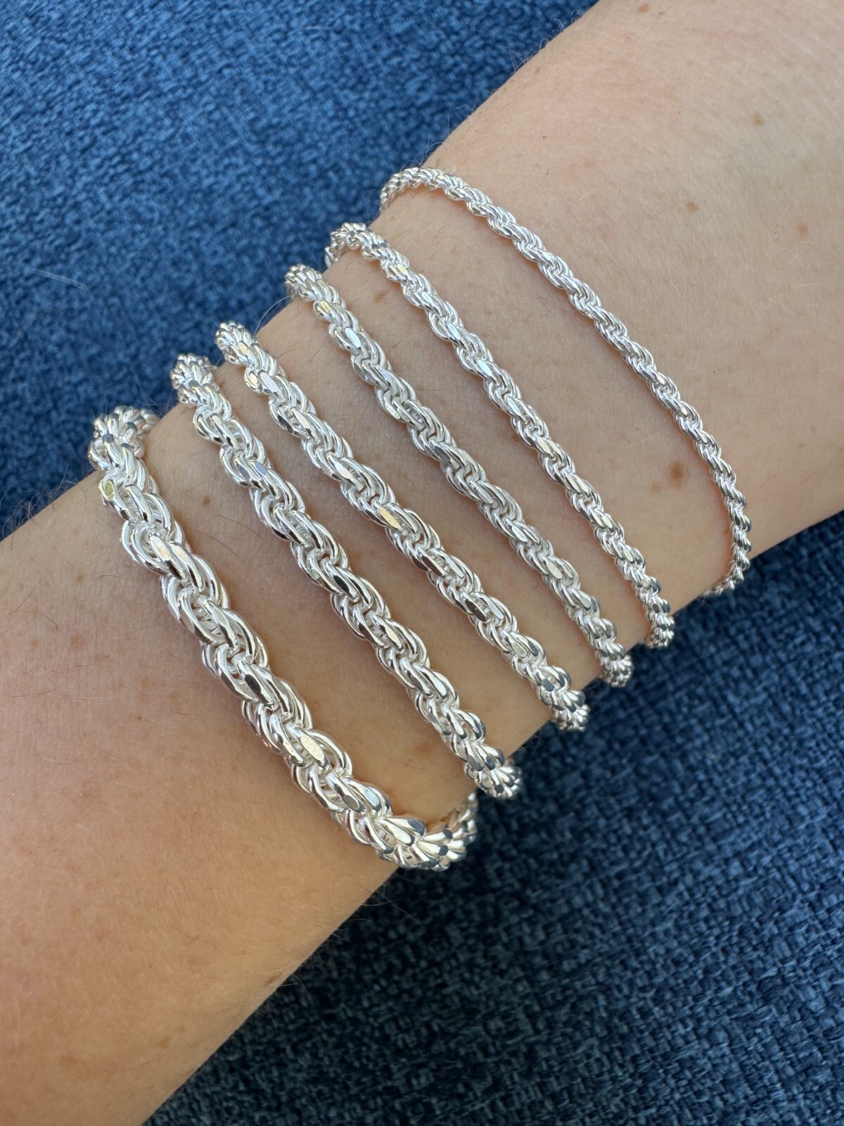 Real Solid 925 Sterling Silver Rope Bracelet 2mm-6mm Men’s Women’s 6-9″