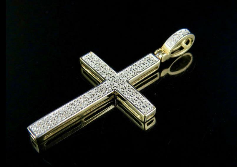 0.50 Ct Lab Created Diamond Cross Pendant With Free Chain 14k Yellow Gold Plated