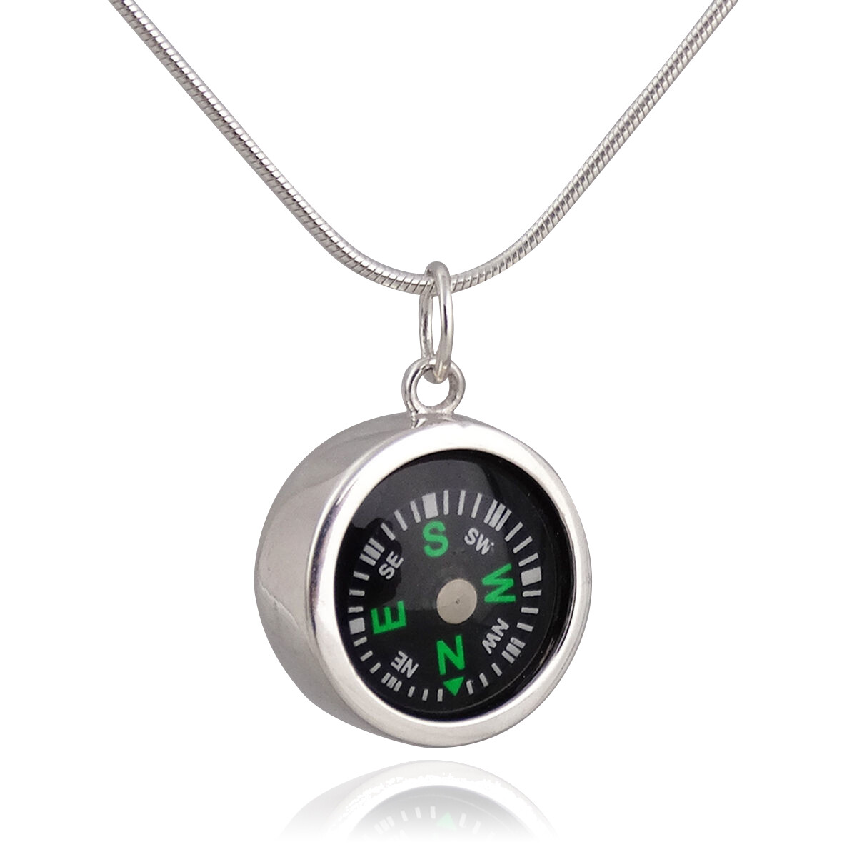 Round Working Compass Necklace – 925 Sterling Silver -Charm Pendant Direction SN