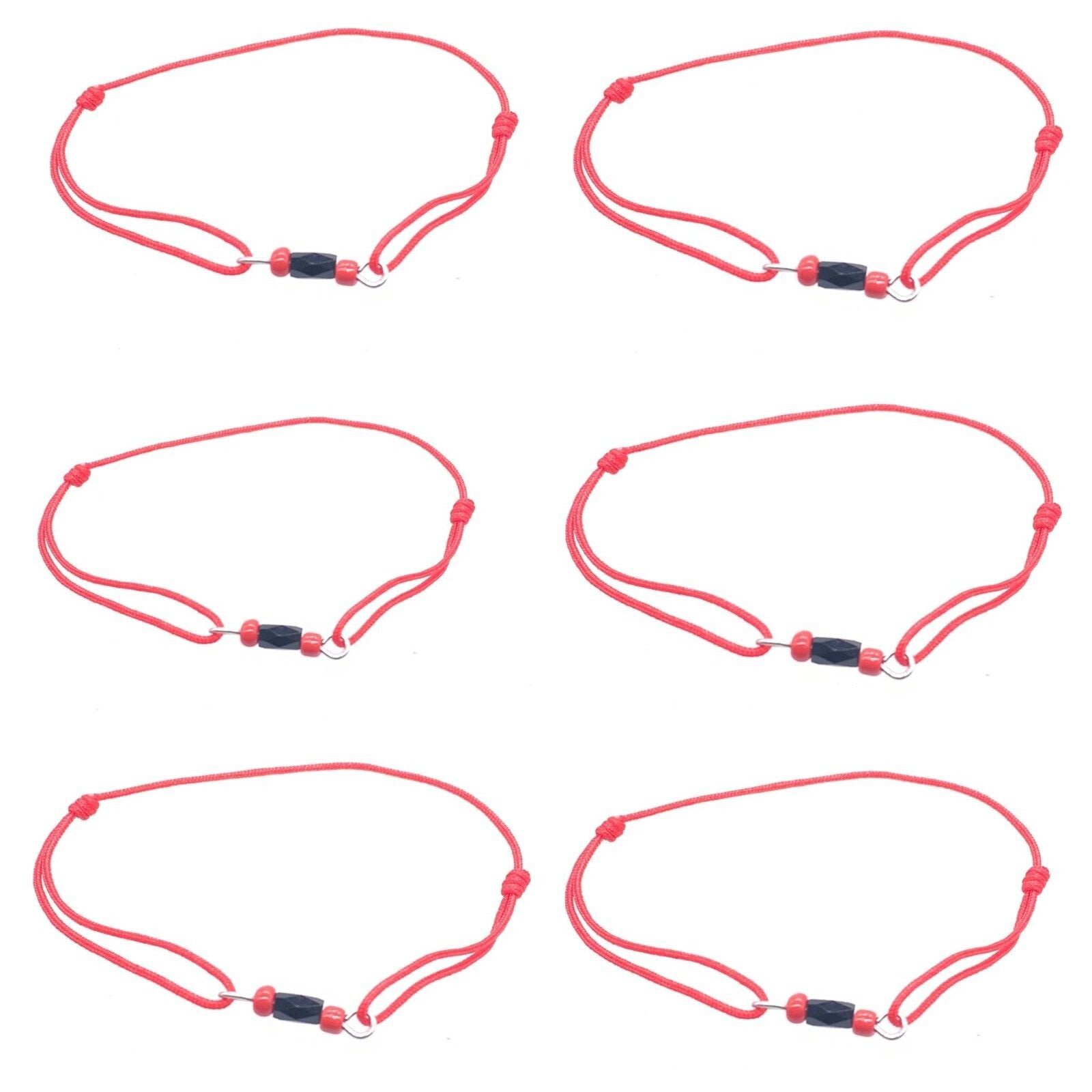 Red String Bead Stone Onyx Black Cool Bracelet Cord Adjustable 6in-10in pack x6