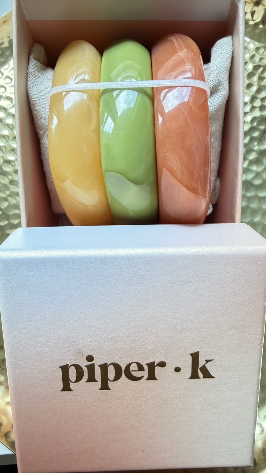 Set of 3 Bracelets Wide Marbled Acrylic Resin Yellow Green orange Lead safe NIB