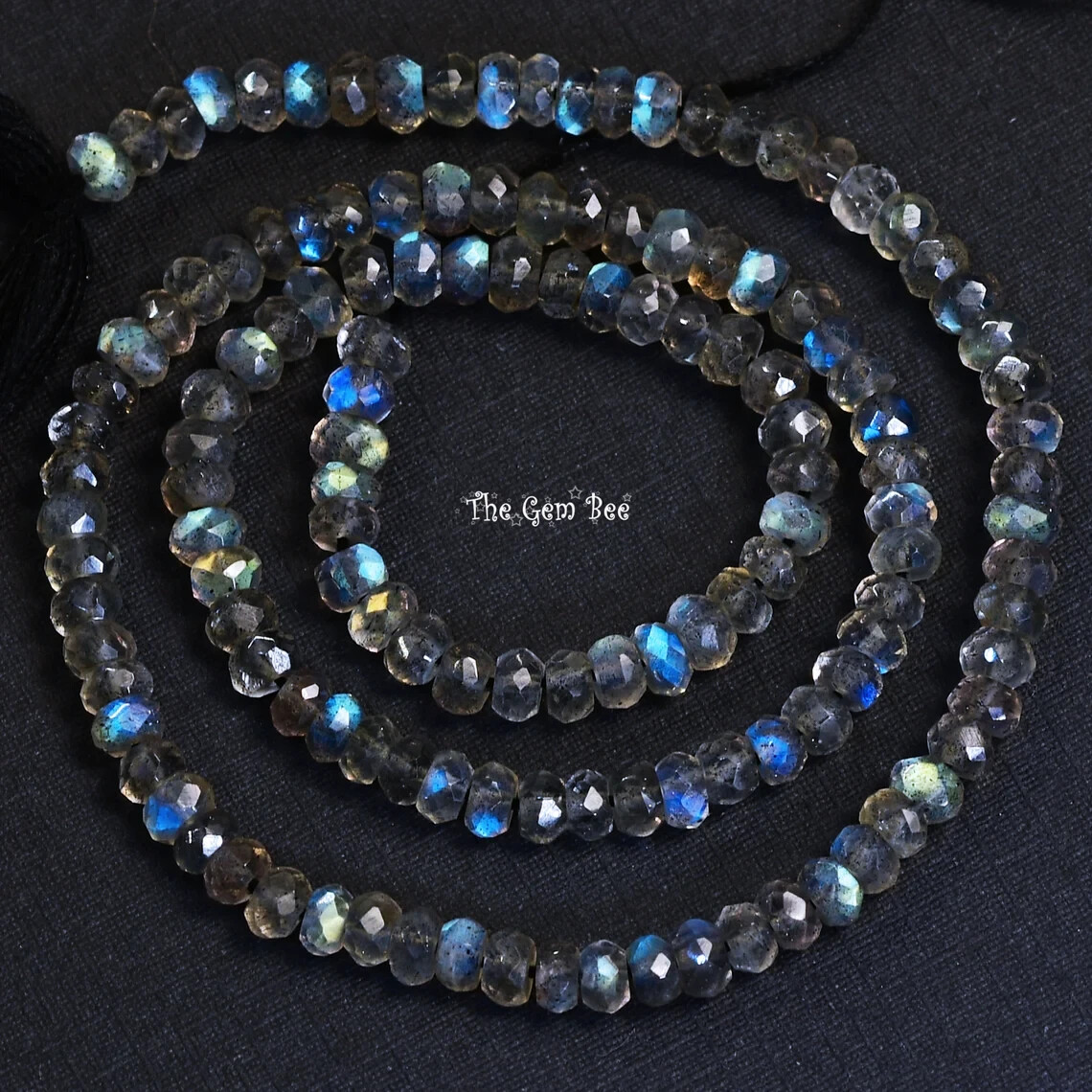 3.5mm Blue Flash Labradorite Faceted Rondelle Bead 12.5″ strand