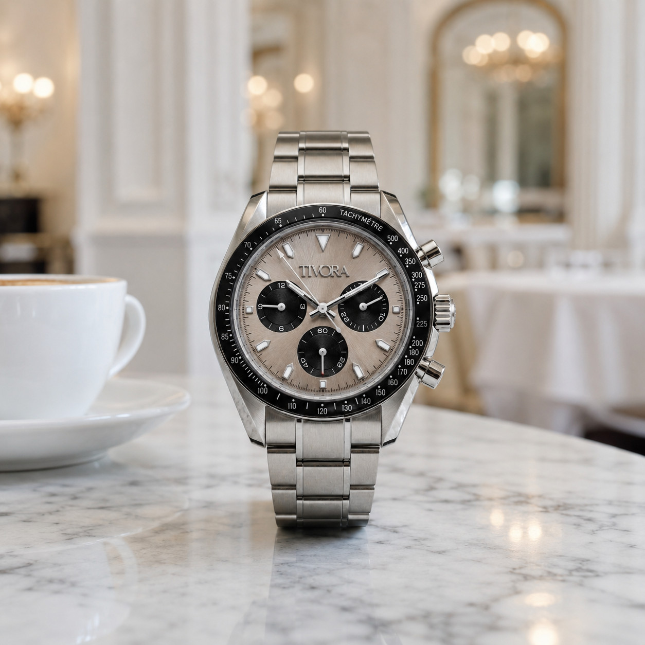 TÍVORÁ Veyron Argent Steel Champagne Dial – Custom Branded Automatic Chronograph
