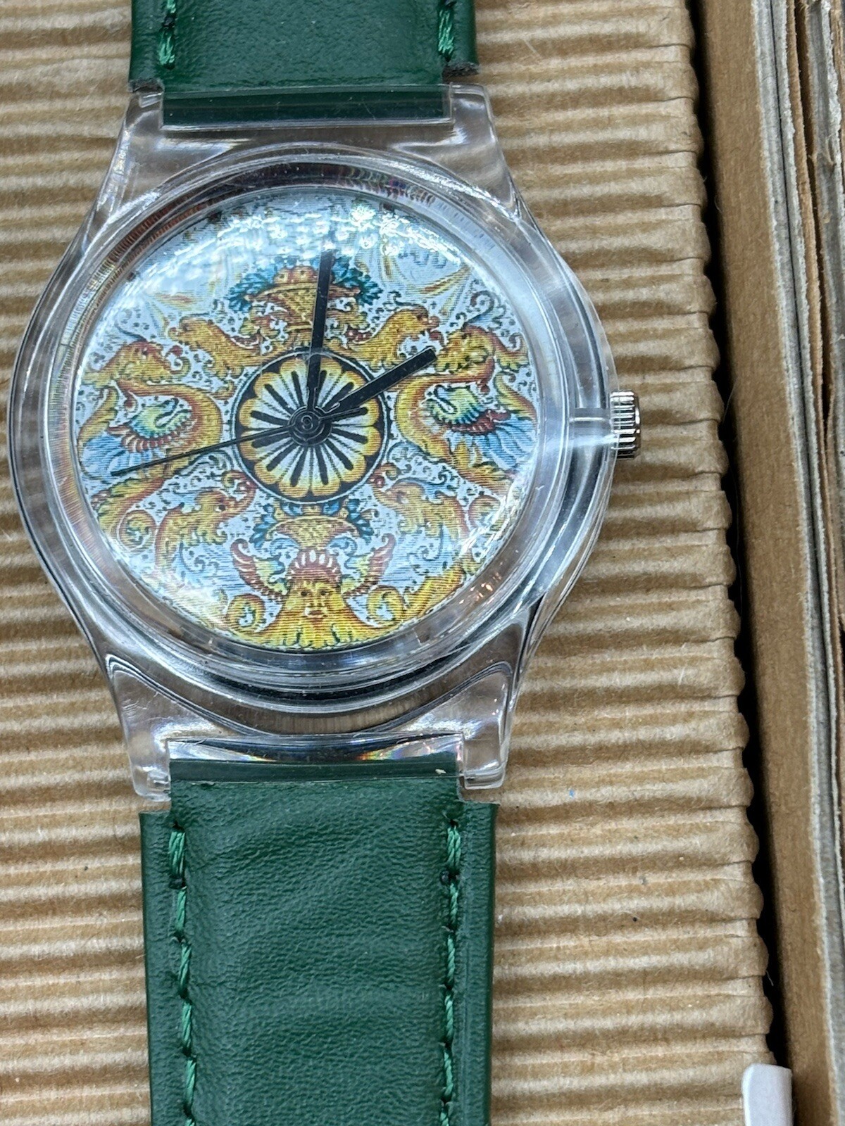 Vera Pelle Made In Italy Wrist Watch Green Strap Stainless Steel READ