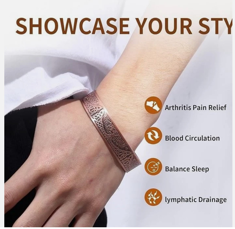 Men’s Bracelet Magnetic Therapy Arthritis Pain Relief Pure Solid Copper Bangle