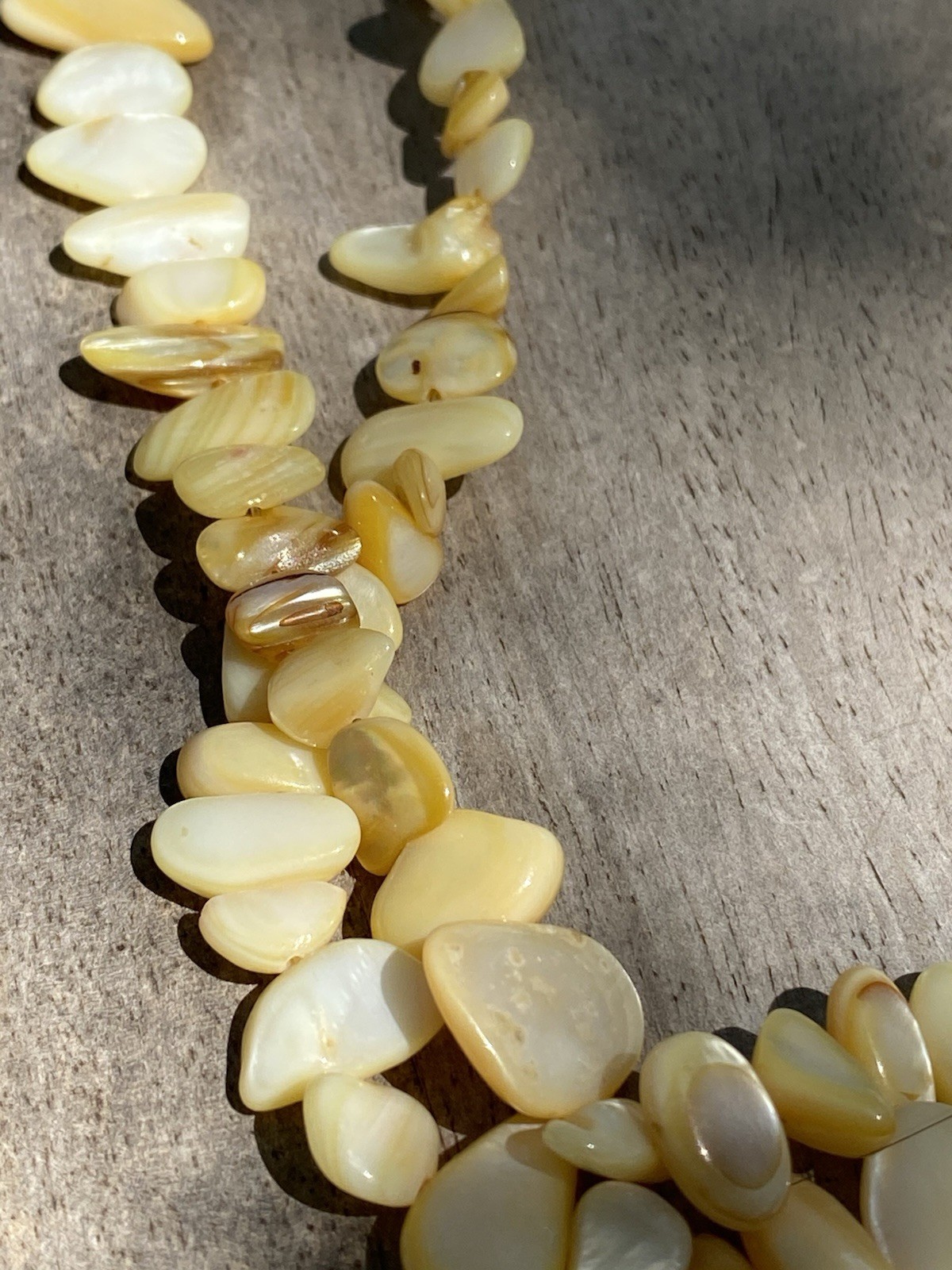Yellow Natural Shell Chip Beaded Statement Necklace, Heavy, Lobster Clasp