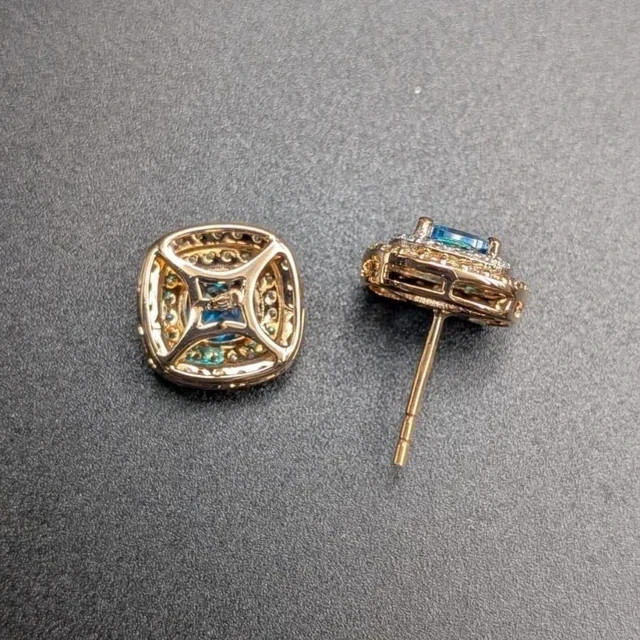 Blue Topaz 2Ct Cushion Cut Lab-Created Women Stud Earring 14K Yellow Gold Plated