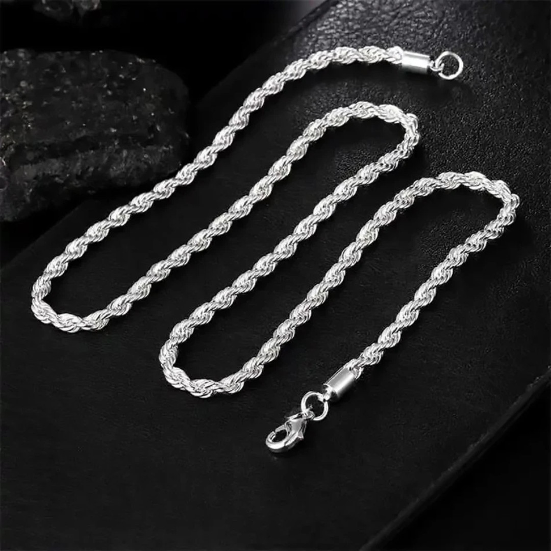 Italian Solid Real Solid Sterling Silver Diamond Cut Rope Chain Mens Boys Bracel