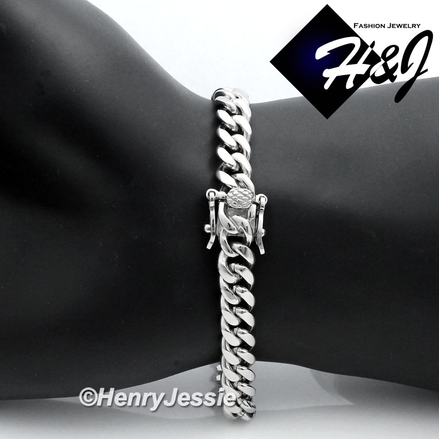 7.5″-11″MEN Stainless Steel 7mm Silver Miami Cuban Curb Link Chain Bracelet*154
