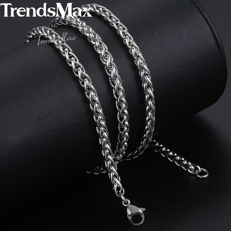 3/4/5mm Braided Wheat Chain Silver 316L Stainless Steel Men Women Necklace