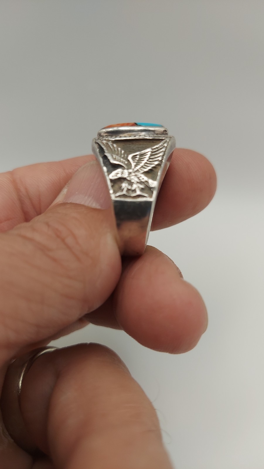 vintage Native sterling silver multi stone ring, size 10.5