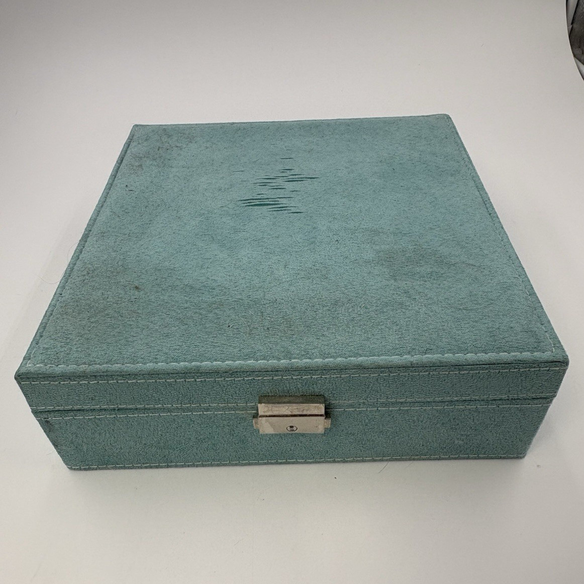 Blue Velvet Lined Jewelry Box Organizer w/ Removable Tray, Rectangle Case